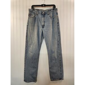 Levis 505 Reg Fit Straight Leg Jeans Mens 34x32 Light Wash Blue Denim Vintage